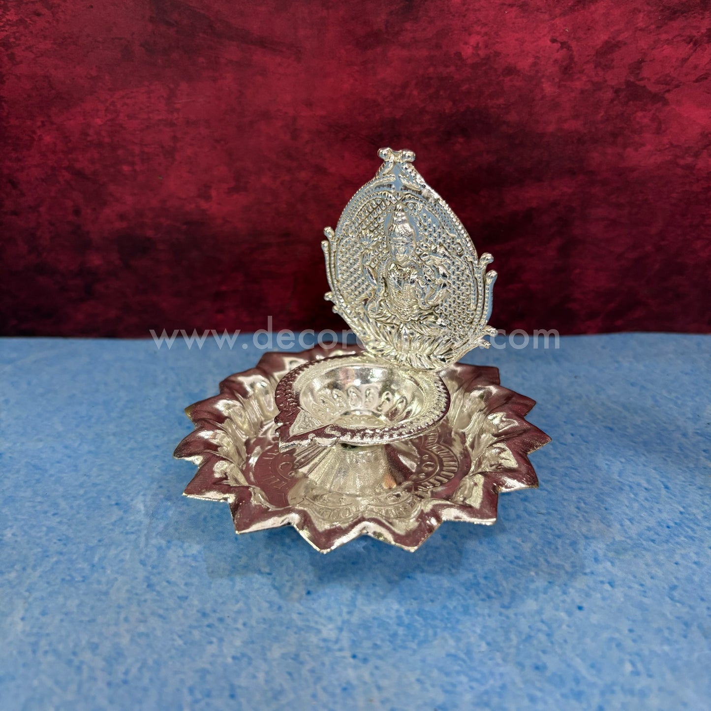 German Silver Lakshmi Vilakku with Bottom Plate - MAN5