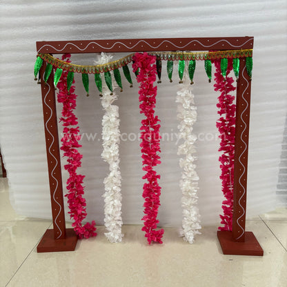 Backdrop Flower Stand for Pooja with Green Thoranam and Fabric Flower - BFS01