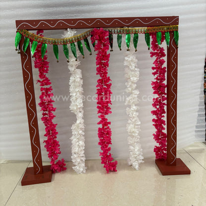 Backdrop Flower Stand for Pooja with Green Thoranam and Fabric Flower - BFS01