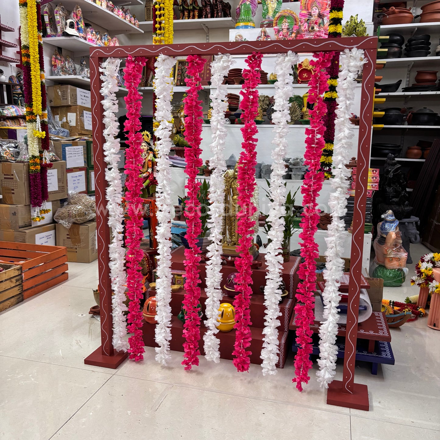 Backdrop Flower Stand for Pooja with Green Thoranam - BFS03