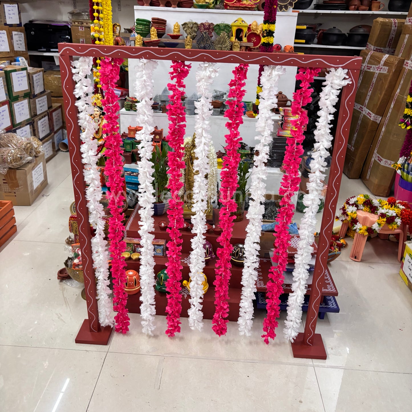 Backdrop Flower Stand for Pooja with Green Thoranam - BFS03