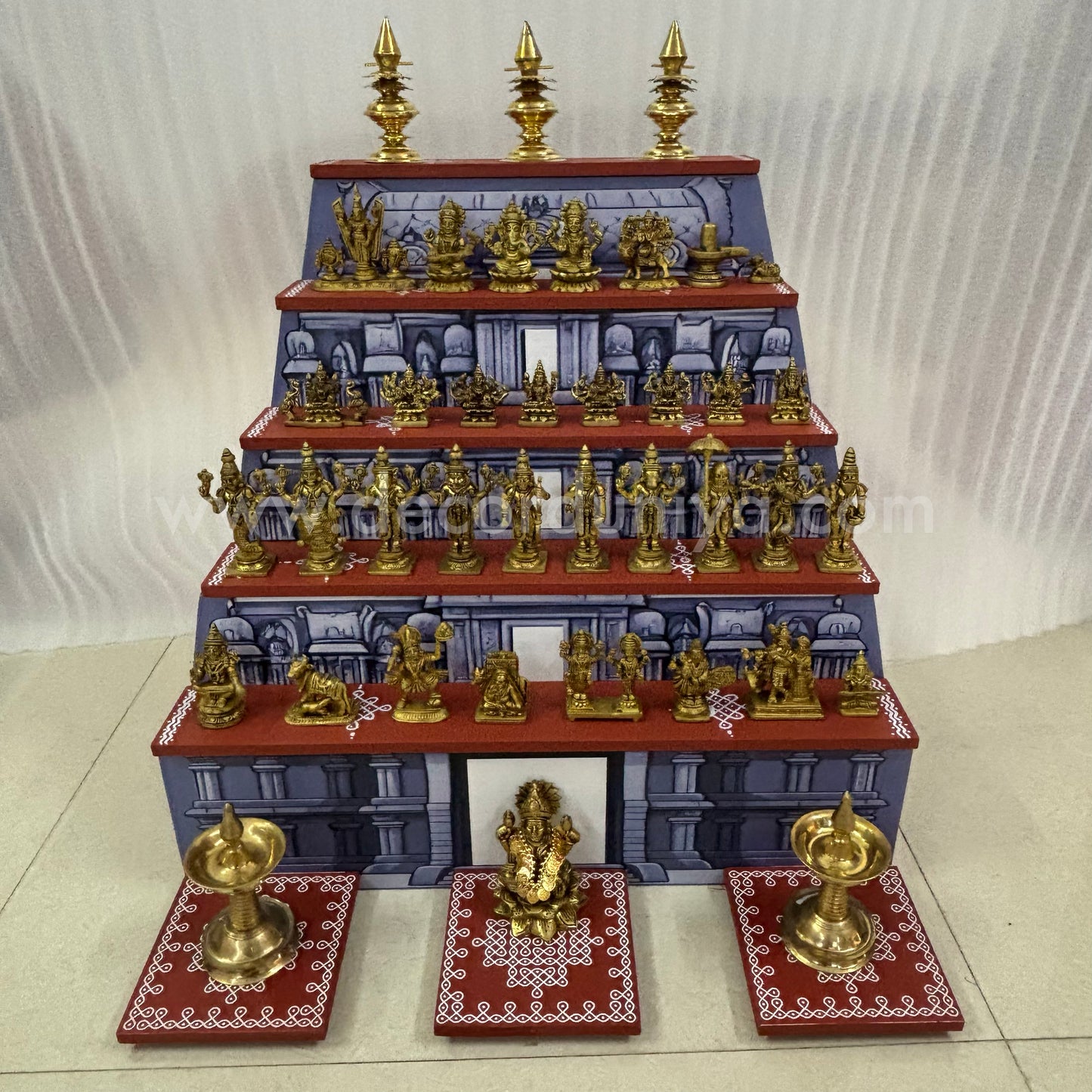 Dismantable 5 step Temple Gopuram Golu Padi with Brass Golu iDols | 24 inches Width - DGP29