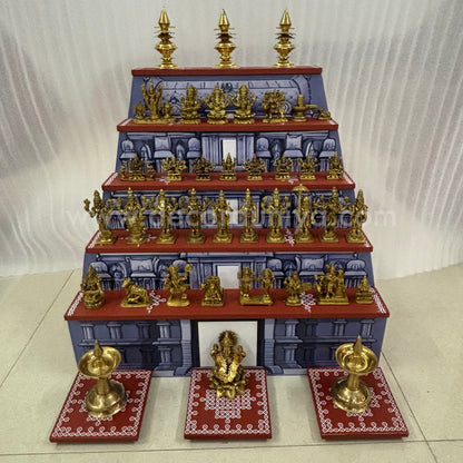 Dismantable 5 step Temple Gopuram Golu Padi with Brass Golu iDols | 24 inches Width - DGP29