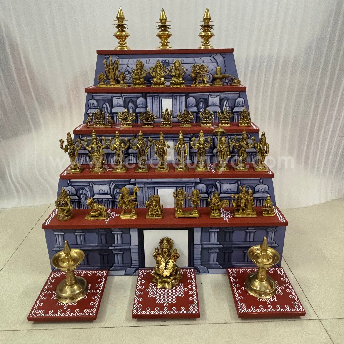Dismantable 5 step Temple Gopuram Golu Padi with Brass Golu iDols | 24 inches Width - DGP29