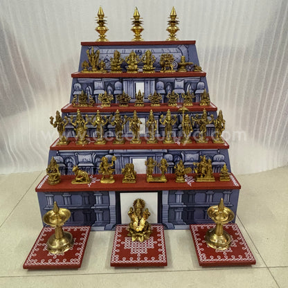 Dismantable 5 step Temple Gopuram Golu Padi with Brass Golu iDols | 24 inches Width - DGP29