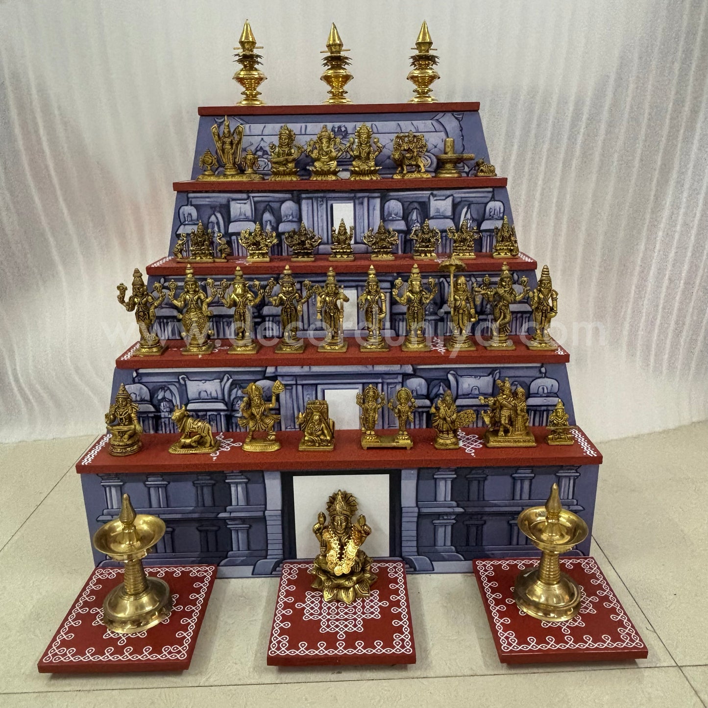 Dismantable 5 step Temple Gopuram Golu Padi with Brass Golu iDols | 24 inches Width - DGP29