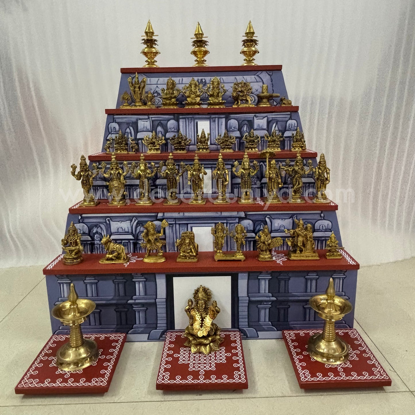 Dismantable 5 step Temple Gopuram Golu Padi with Brass Golu iDols | 24 inches Width - DGP29