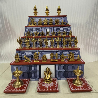 Dismantable 5 step Temple Gopuram Golu Padi with Brass Golu iDols | 24 inches Width - DGP29