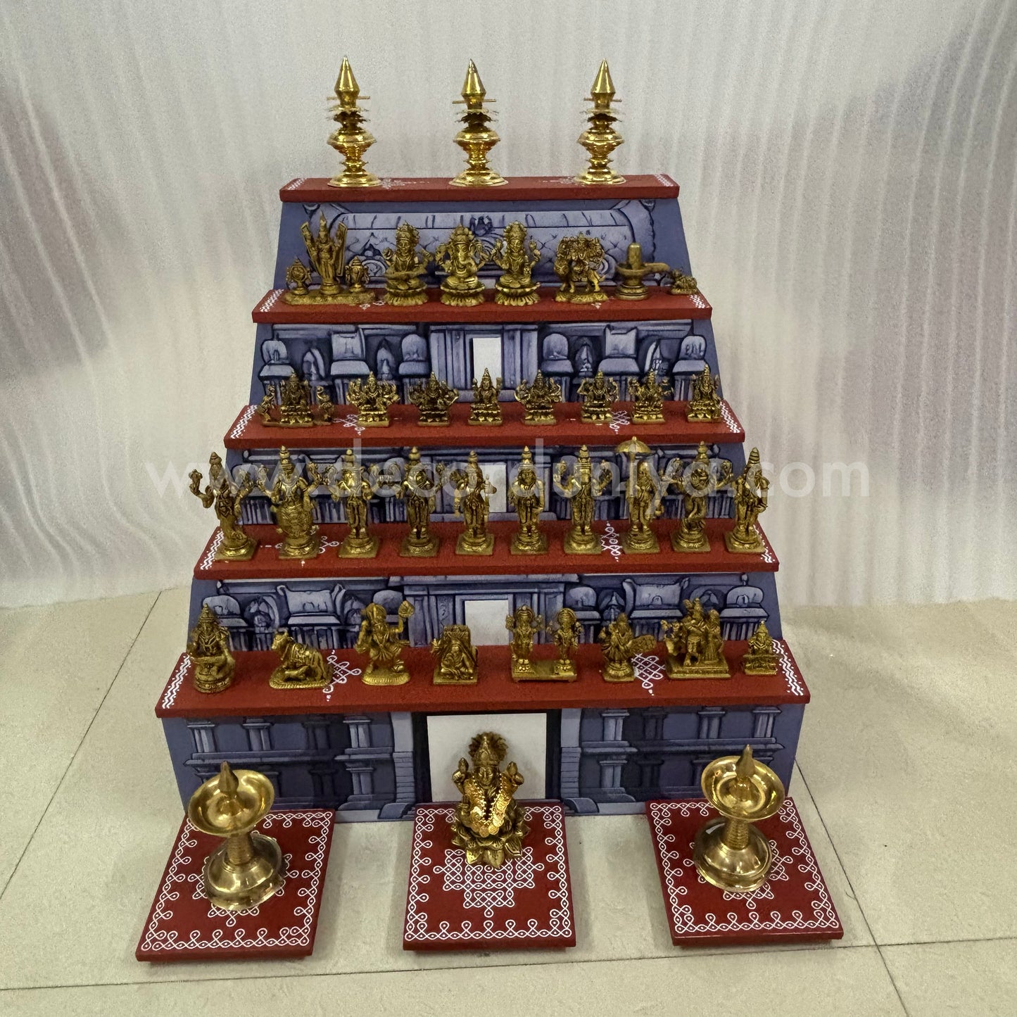 Dismantable 5 step Temple Gopuram Golu Padi with Brass Golu iDols | 24 inches Width - DGP29