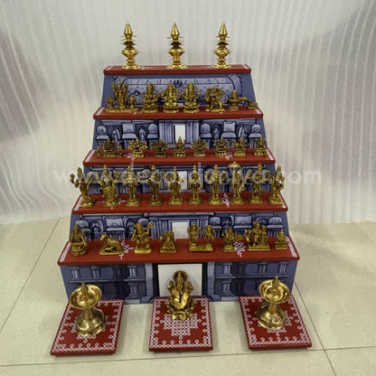 Dismantable 5 step Temple Gopuram Golu Padi with Brass Golu iDols | 24 inches Width - DGP29