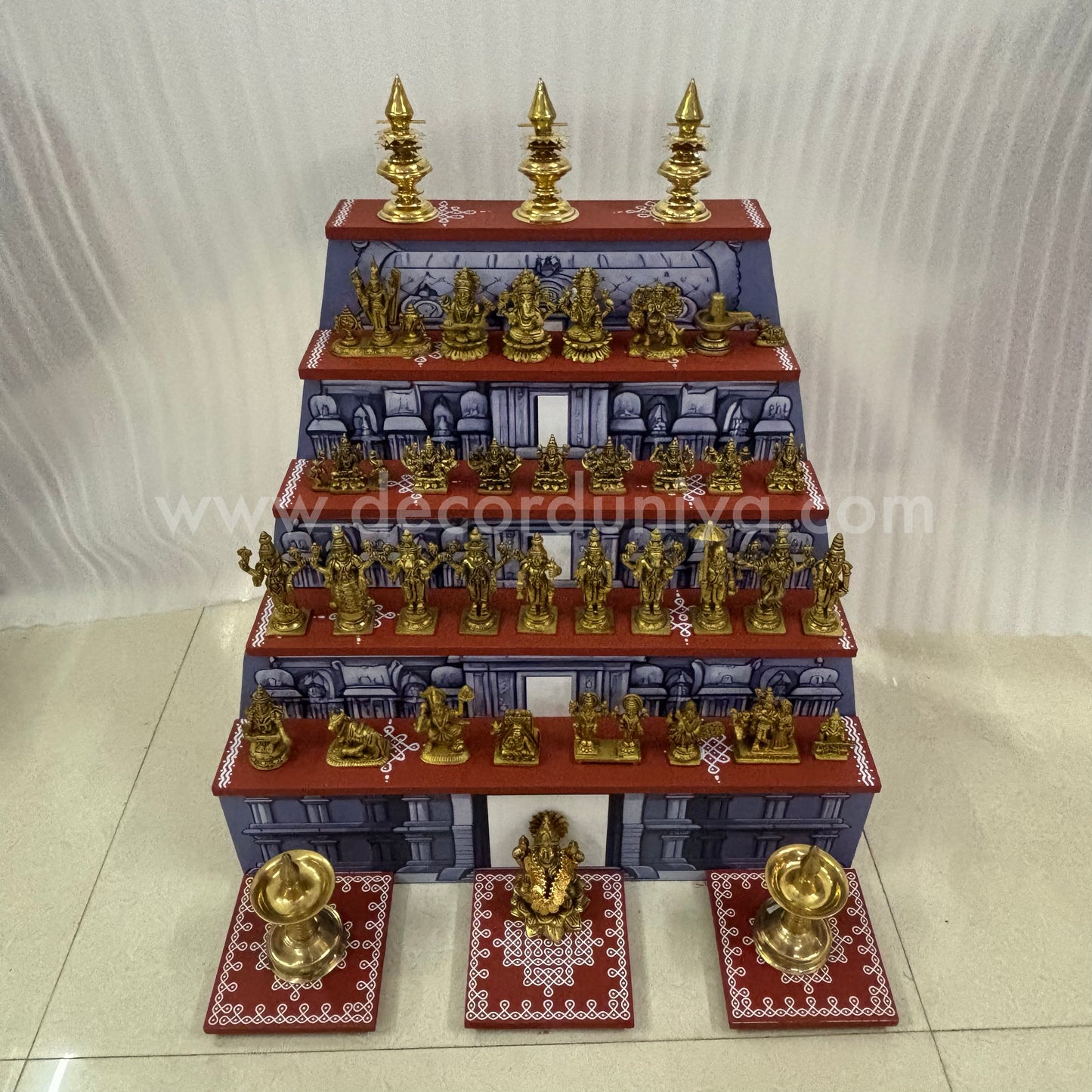 Dismantable 5 step Temple Gopuram Golu Padi with Brass Golu iDols | 24 inches Width - DGP29
