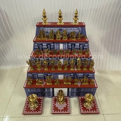 Dismantable 5 step Temple Gopuram Golu Padi with Brass Golu iDols | 24 inches Width - DGP29