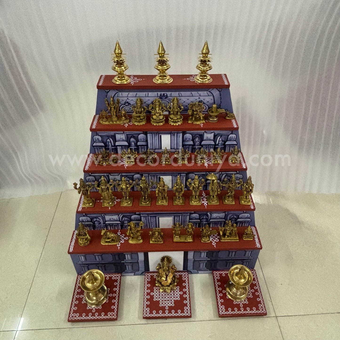 Dismantable 5 step Temple Gopuram Golu Padi with Brass Golu iDols | 24 inches Width - DGP29