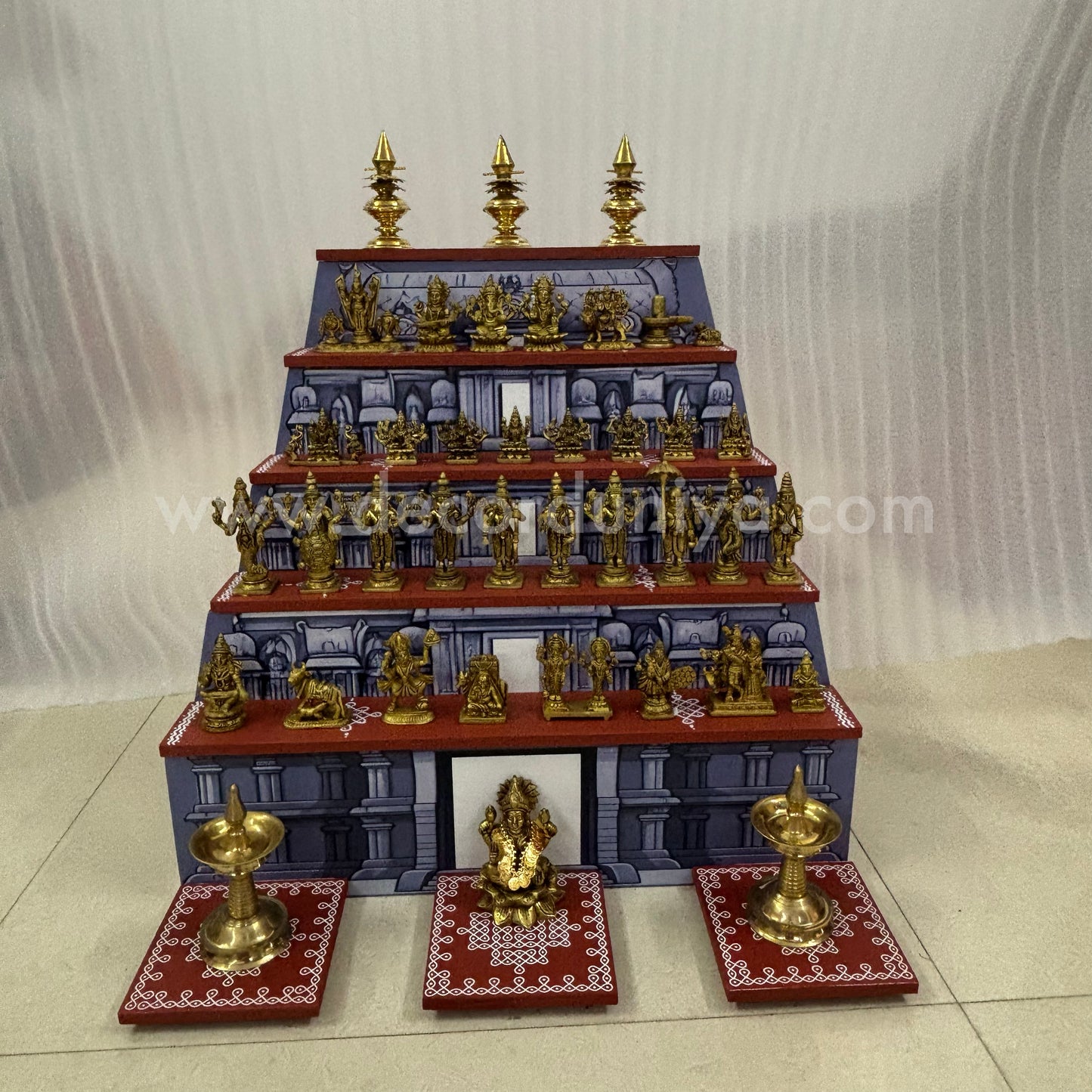 Dismantable 5 step Temple Gopuram Golu Padi with Brass Golu iDols | 24 inches Width - DGP29