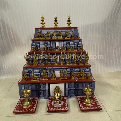 Dismantable 5 step Temple Gopuram Golu Padi with Brass Golu iDols | 24 inches Width - DGP29