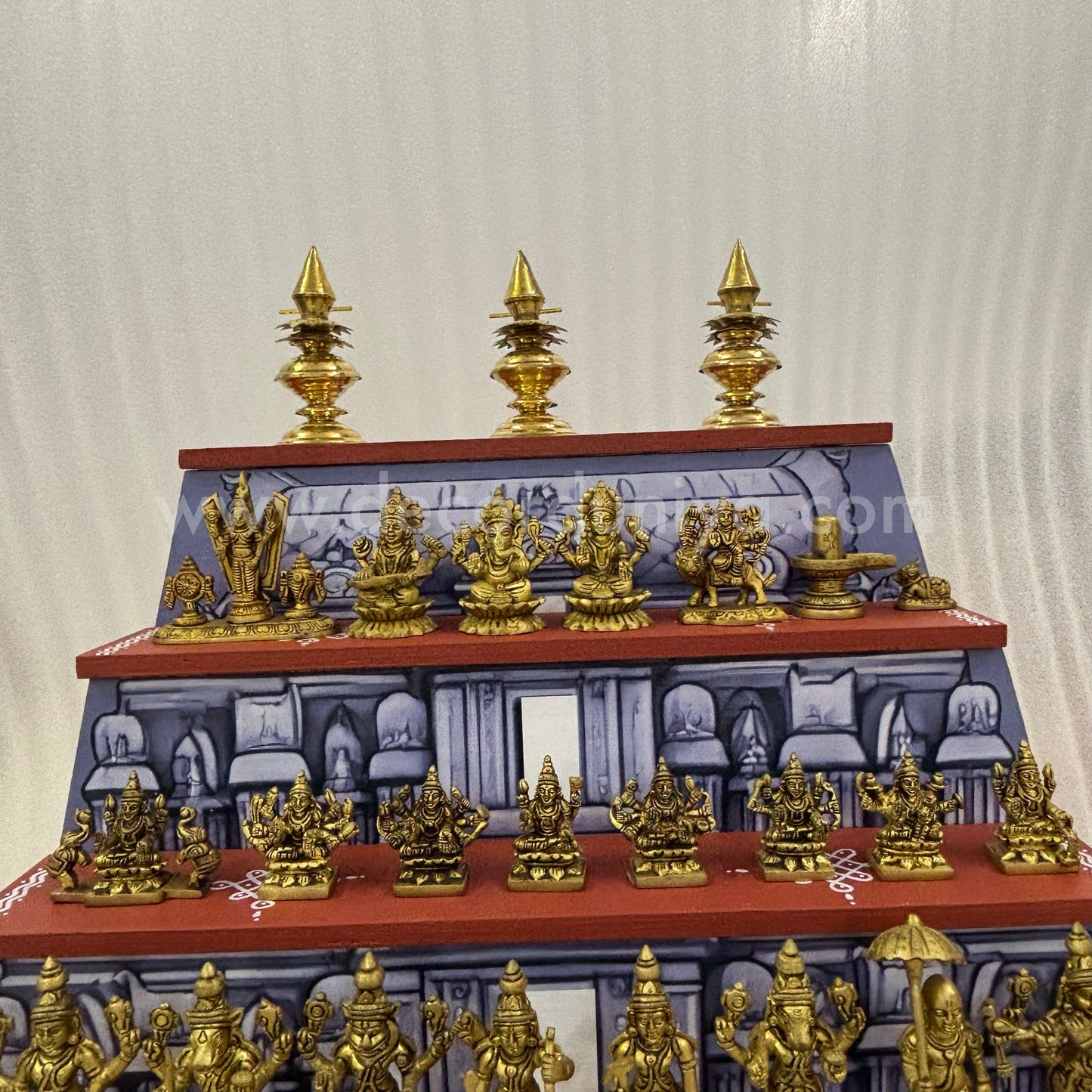 Dismantable 5 step Temple Gopuram Golu Padi with Brass Golu iDols | 24 inches Width - DGP29