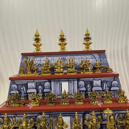 Dismantable 5 step Temple Gopuram Golu Padi with Brass Golu iDols | 24 inches Width - DGP29