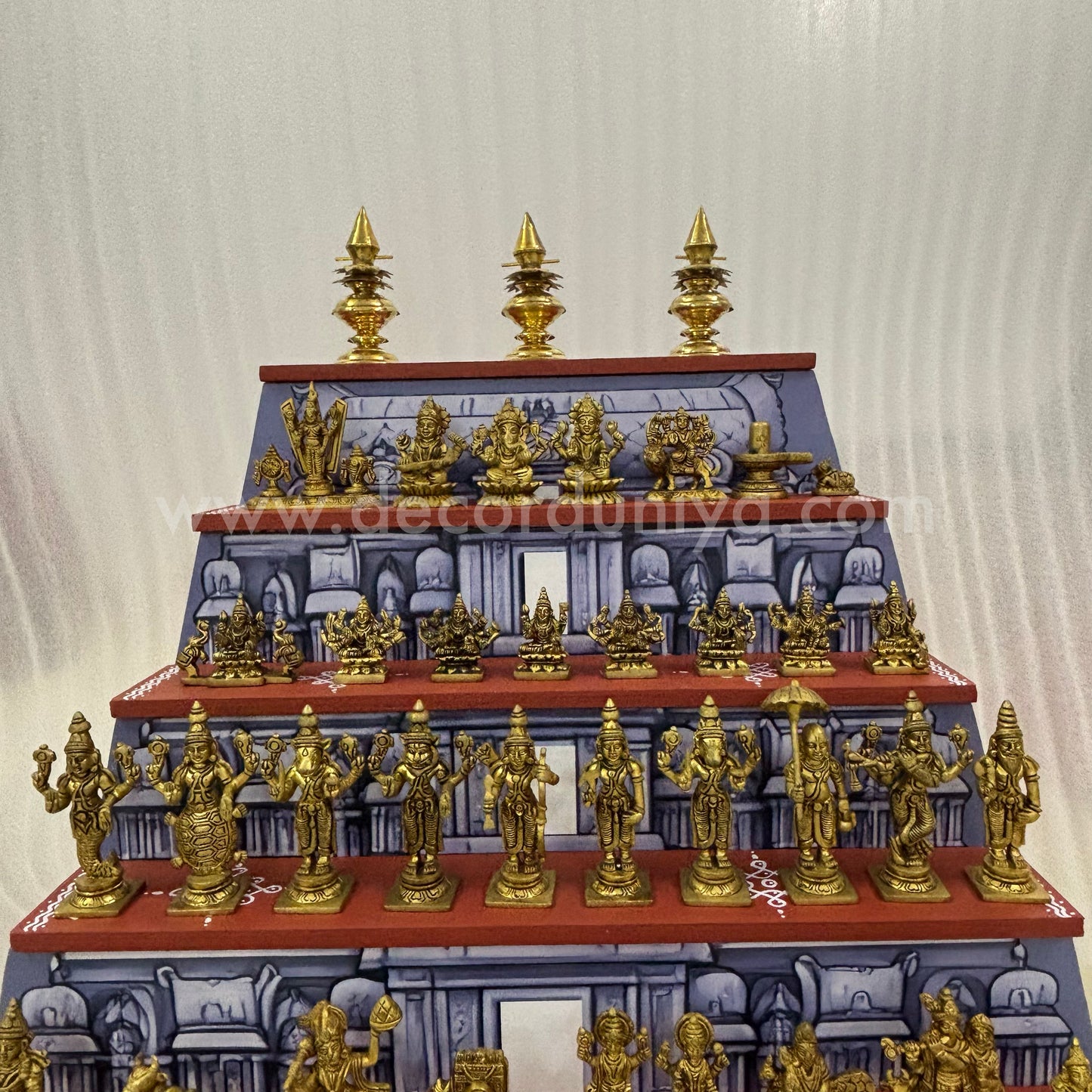 Dismantable 5 step Temple Gopuram Golu Padi with Brass Golu iDols | 24 inches Width - DGP29