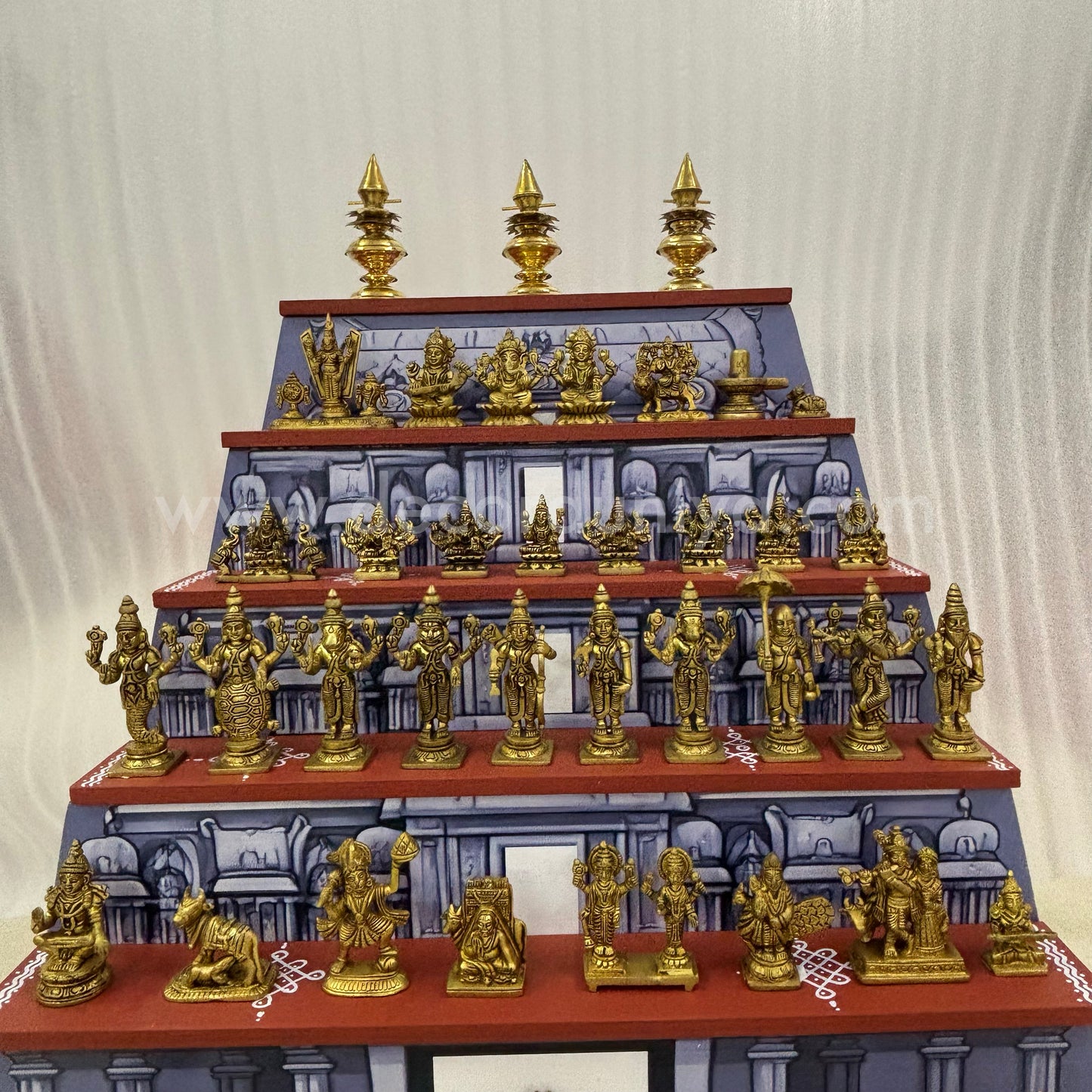 Dismantable 5 step Temple Gopuram Golu Padi with Brass Golu iDols | 24 inches Width - DGP29