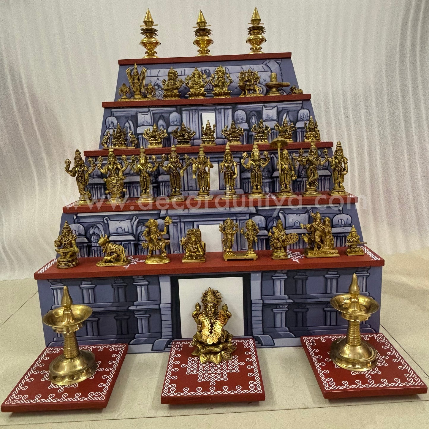 Dismantable 5 step Temple Gopuram Golu Padi with Brass Golu iDols | 24 inches Width - DGP29