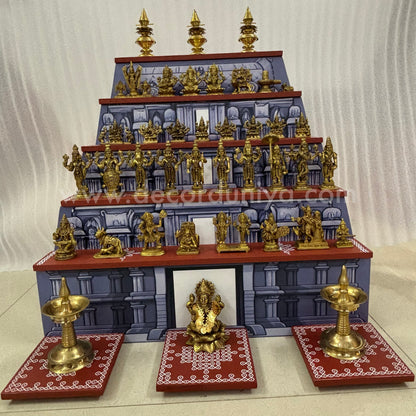 Dismantable 5 step Temple Gopuram Golu Padi with Brass Golu iDols | 24 inches Width - DGP29