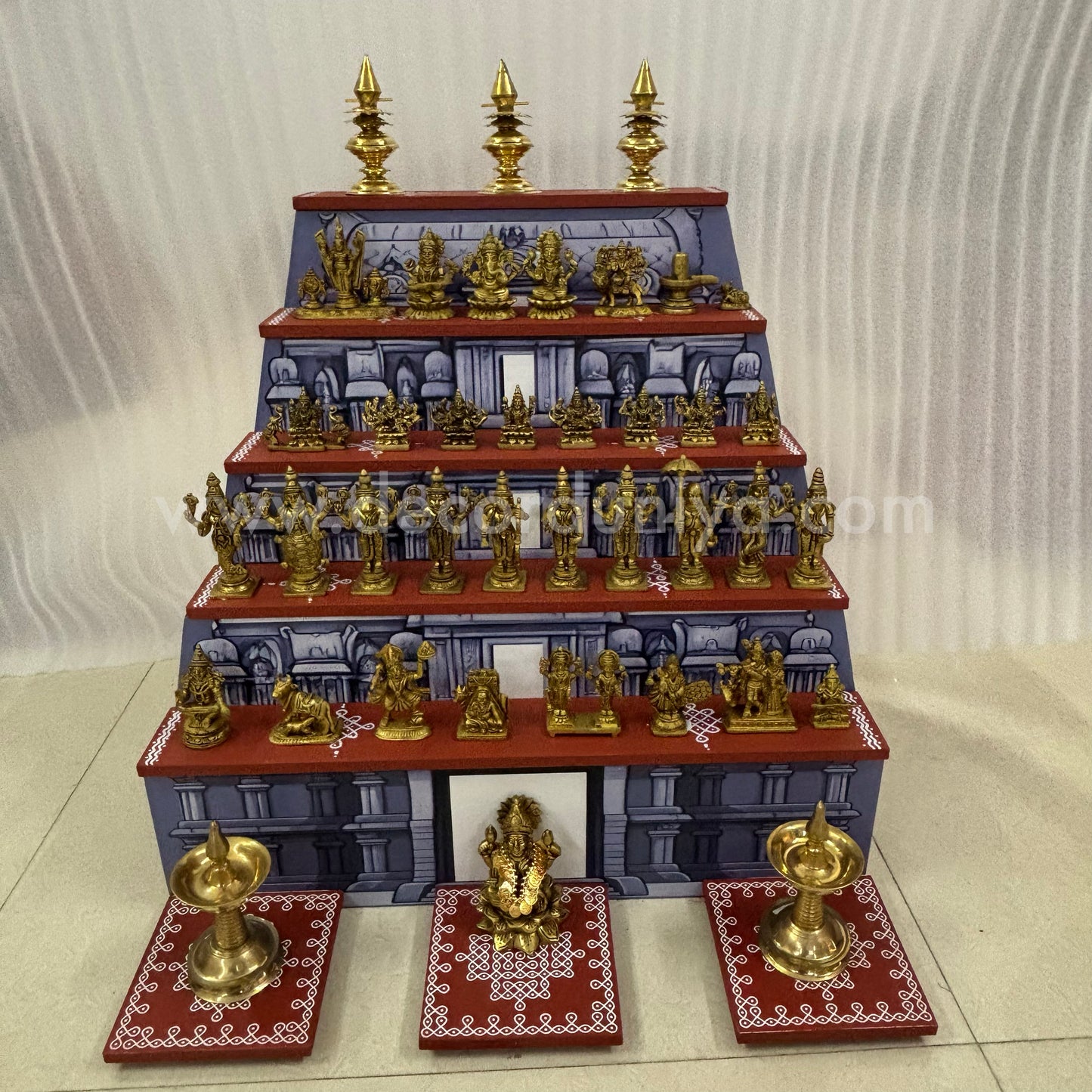 Dismantable 5 step Temple Gopuram Golu Padi with Brass Golu iDols | 24 inches Width - DGP29