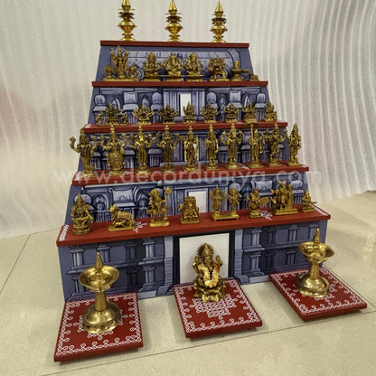 Dismantable 5 step Temple Gopuram Golu Padi with Brass Golu iDols | 24 inches Width - DGP29