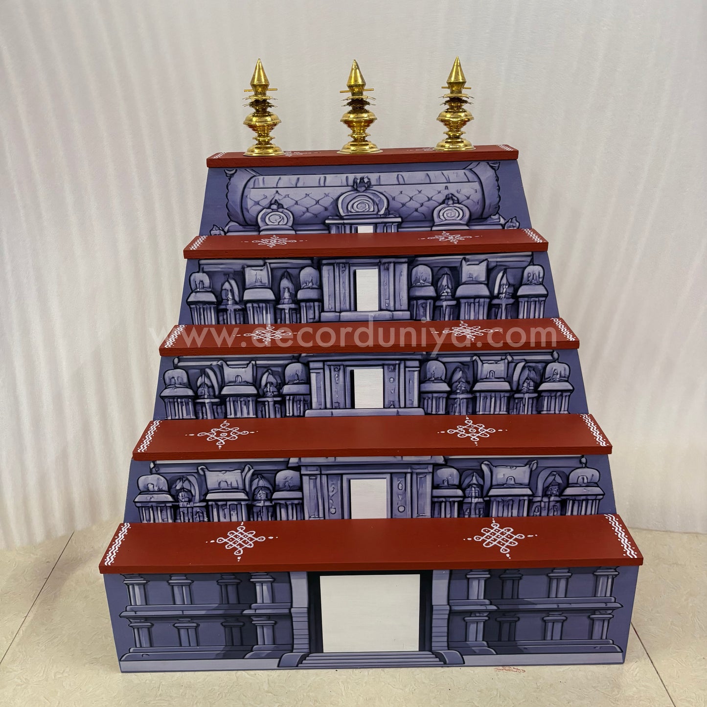 Dismantable 5 step Temple Gopuram Golu Padi with Brass Kalasam | 24 inches Width - DGP30