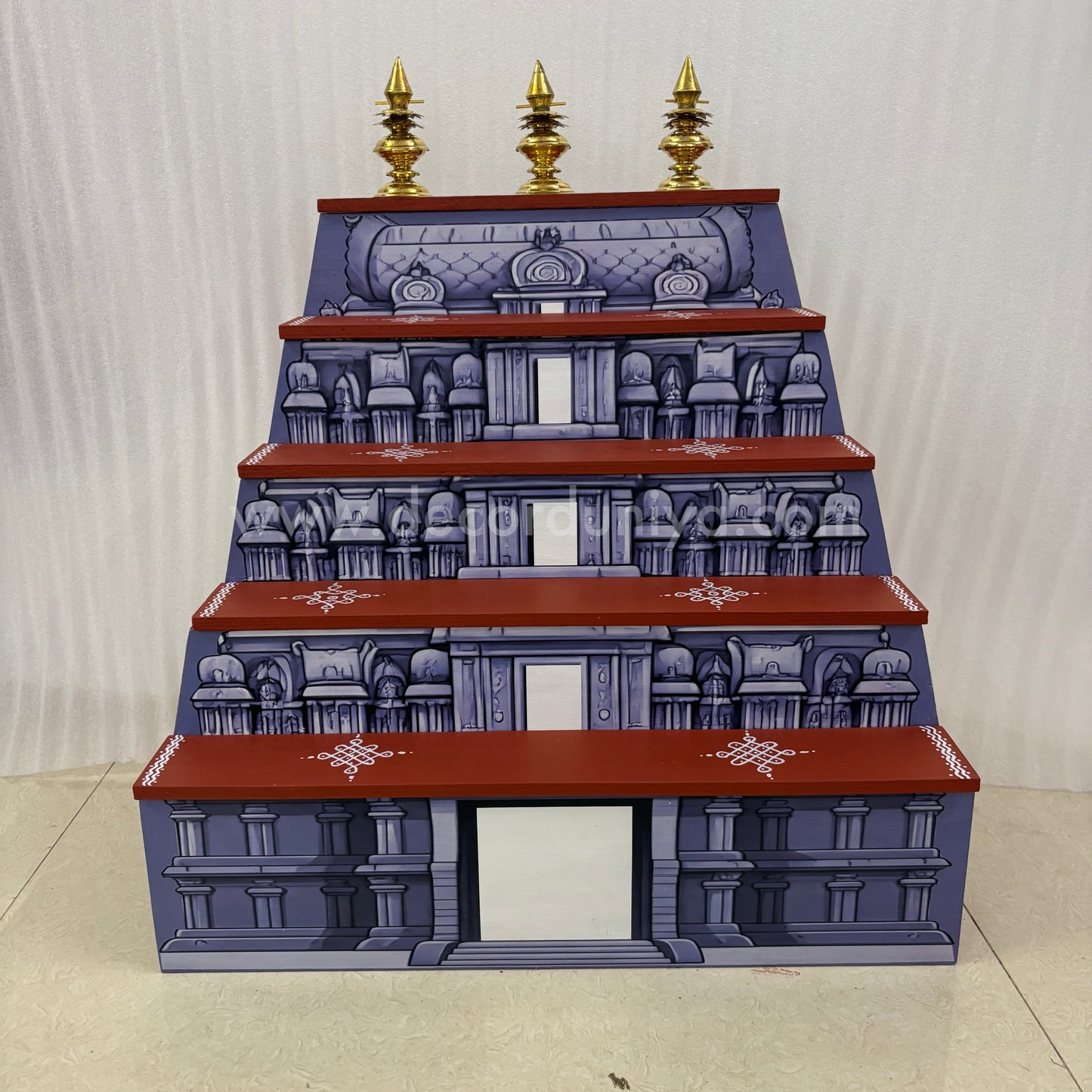 Dismantable 5 step Temple Gopuram Golu Padi with Brass Kalasam | 24 inches Width - DGP30