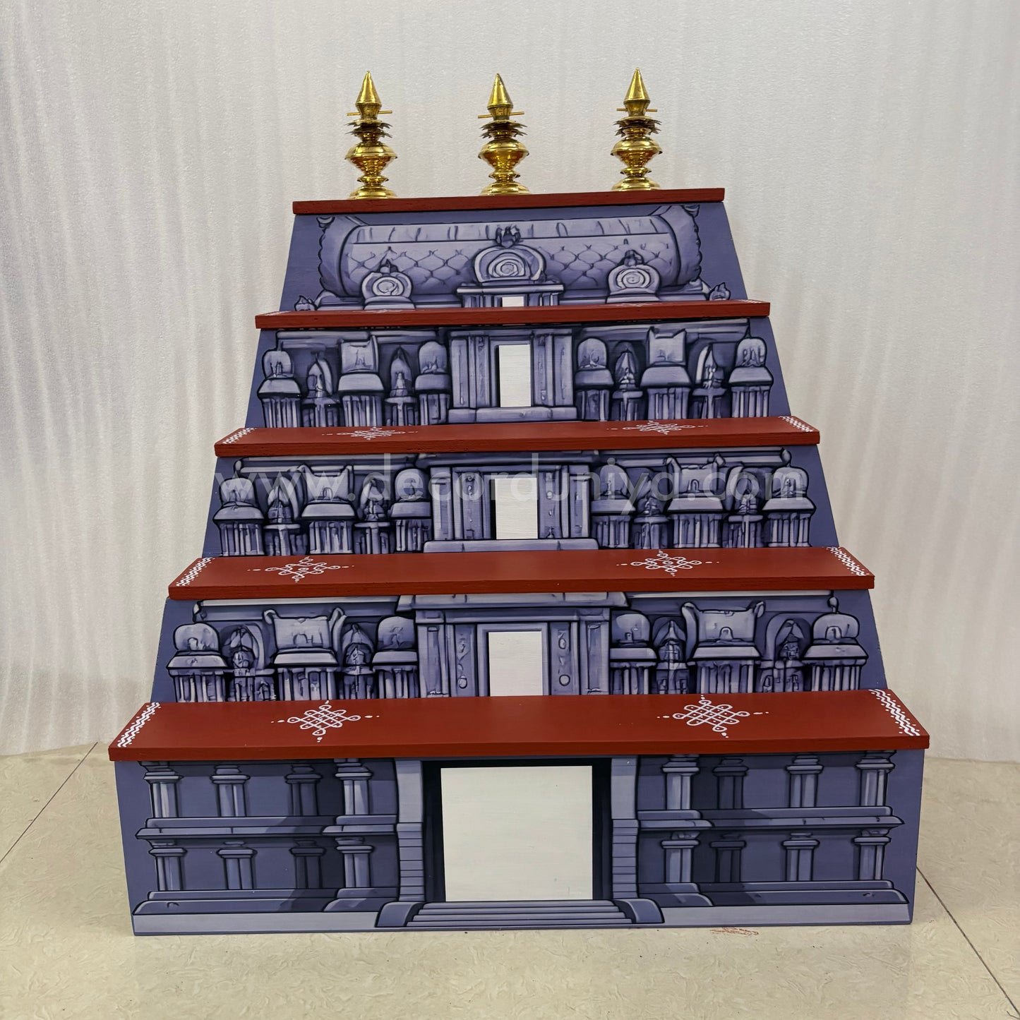 Dismantable 5 step Temple Gopuram Golu Padi with Brass Kalasam | 24 inches Width - DGP30