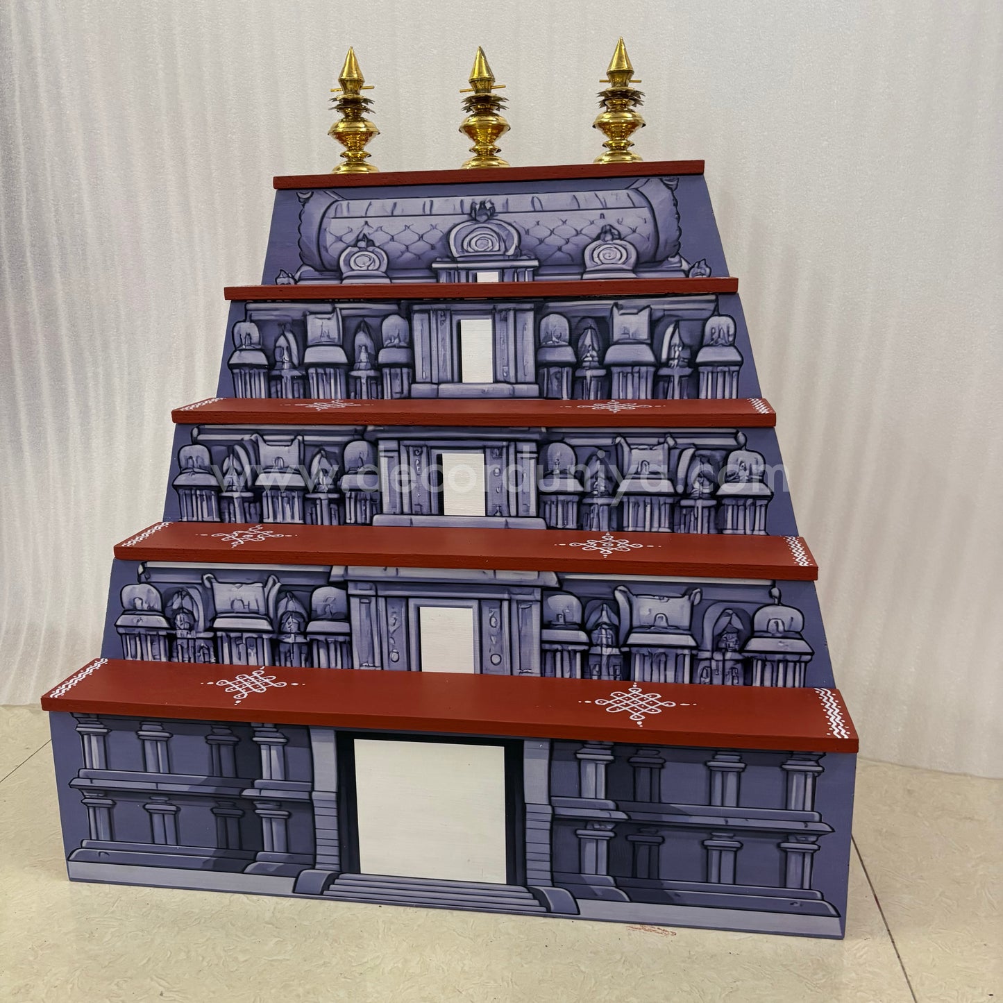 Dismantable 5 step Temple Gopuram Golu Padi with Brass Kalasam | 24 inches Width - DGP30
