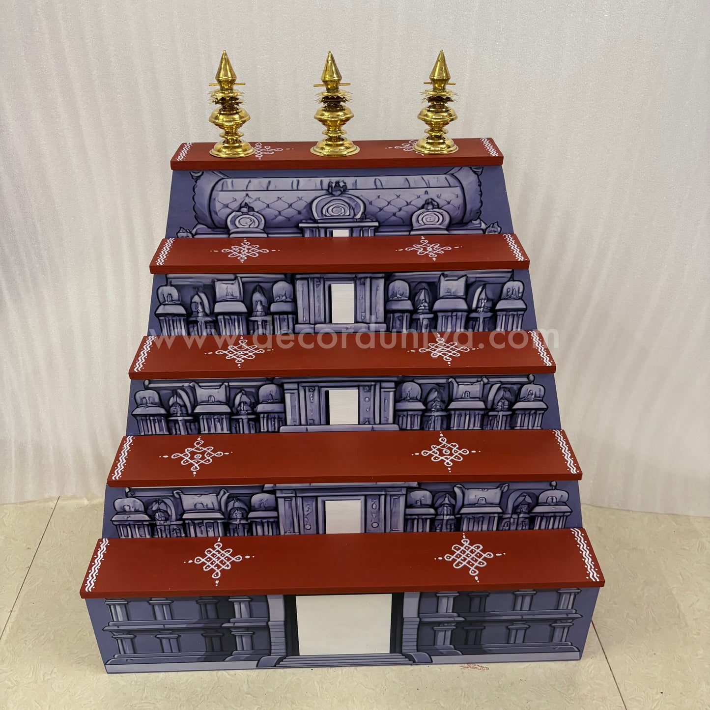 Dismantable 5 step Temple Gopuram Golu Padi with Brass Kalasam | 24 inches Width - DGP30