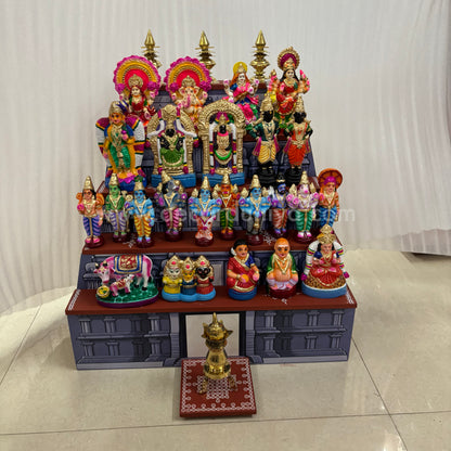Dismantable 5 step Temple Gopuram Golu Padi with Clay Golu Dolls | 24 inches Width - DGP31