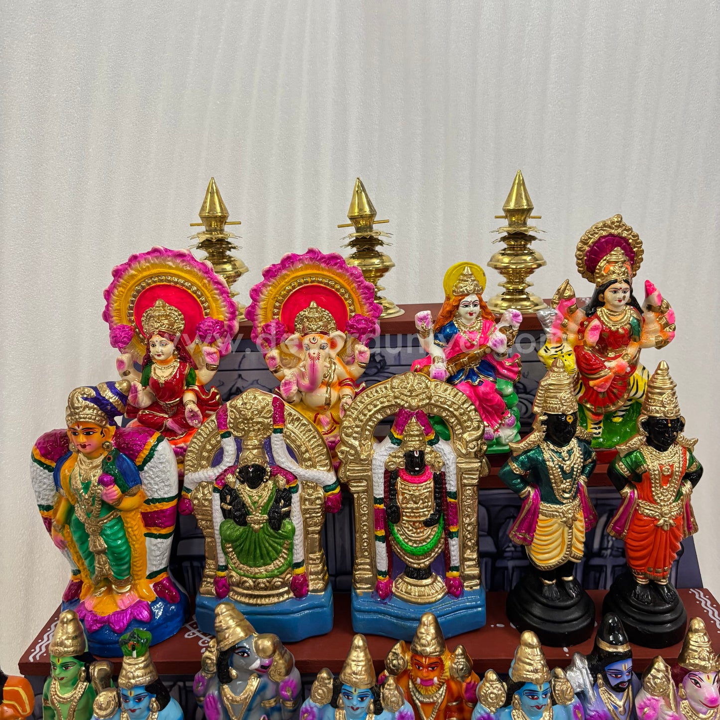 Dismantable 5 step Temple Gopuram Golu Padi with Clay Golu Dolls | 24 inches Width - DGP31