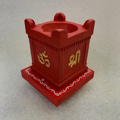 Clay Thulasi Maadam and wooden kolam base manai Size 3x3 inch-T02