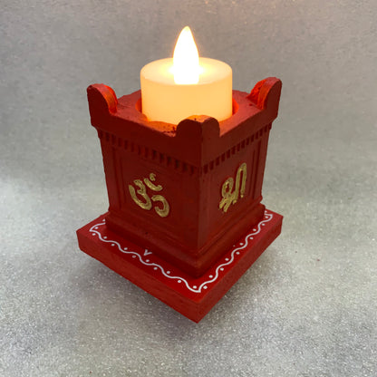 Clay Thulasi Maadam and wooden kolam base manai Size 3x3 inch-T02