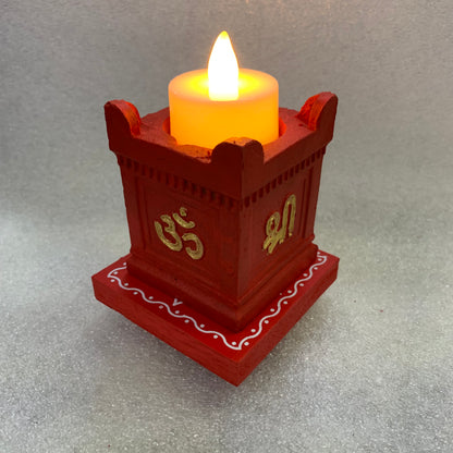 Clay Thulasi Maadam and wooden kolam base manai Size 3x3 inch-T02