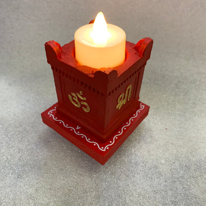 Clay Thulasi Maadam and wooden kolam base manai Size 3x3 inch-T02