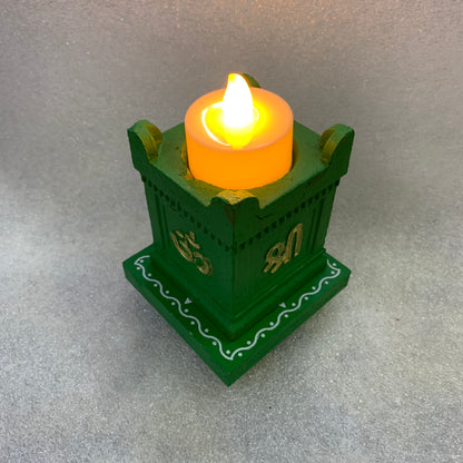Clay Thulasi Maadam and wooden kolam base manai Size 3x3 inch-T01