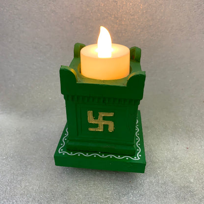Clay Thulasi Maadam and wooden kolam base manai Size 3x3 inch-T01
