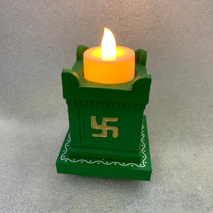 Clay Thulasi Maadam and wooden kolam base manai Size 3x3 inch-T01