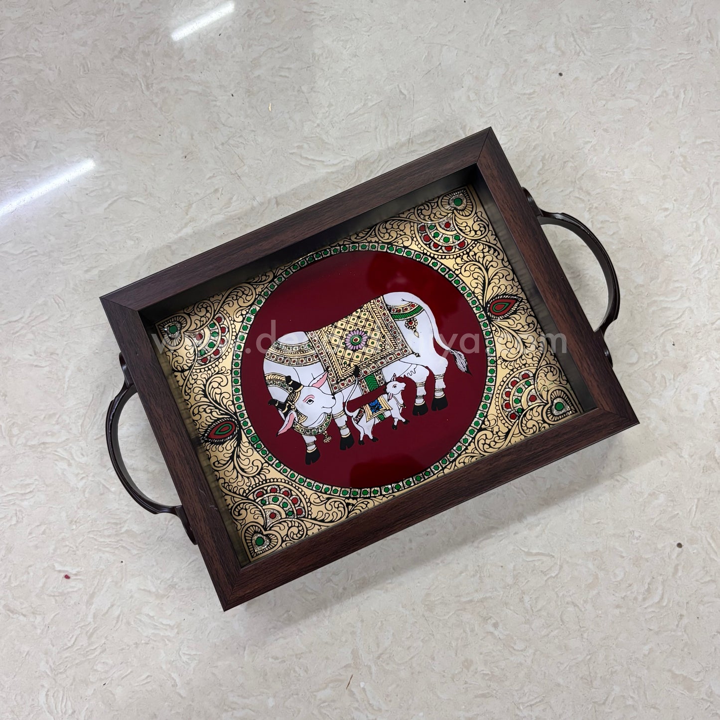 Multipurpose Peacock Tray | Reverse Glass Painting | Tanjore Artwork - PVK21