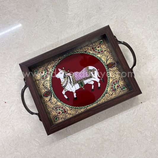 Multipurpose Peacock Tray | Reverse Glass Painting | Tanjore Artwork - PVK22
