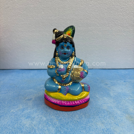 Handmade Butter Krishna Golu Doll – Balakrishna clay idol holding butter pot for Navaratri display