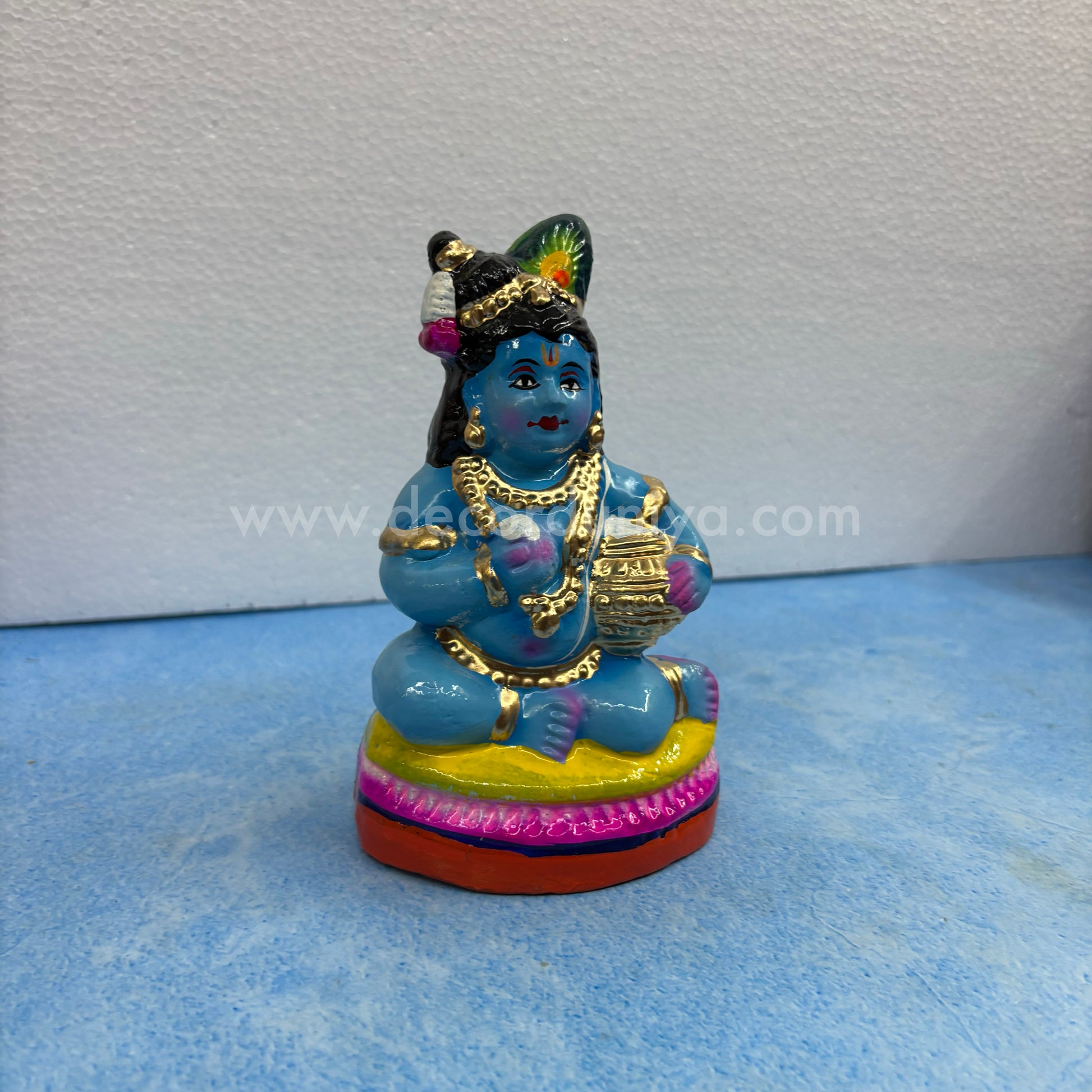 Handmade Butter Krishna Golu Doll – Balakrishna clay idol holding butter pot for Navaratri display