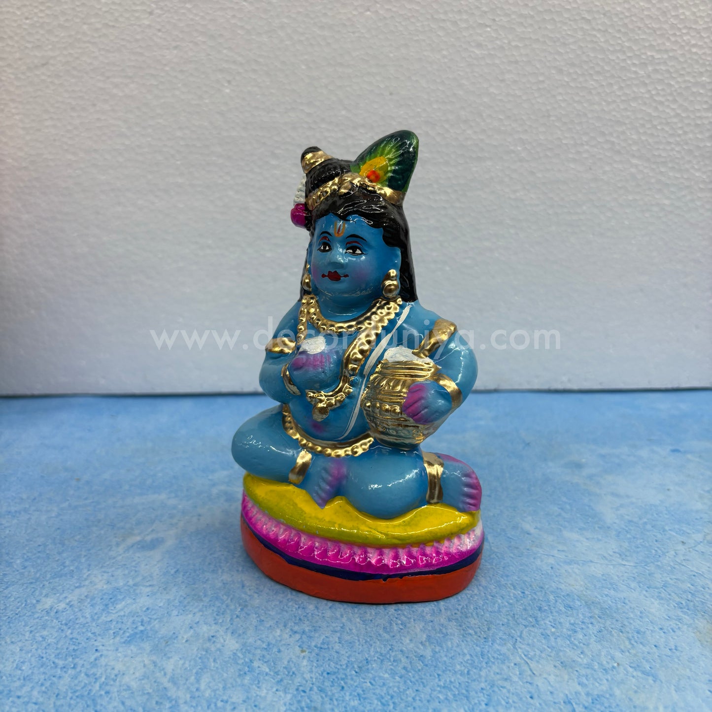 Handmade Butter Krishna Golu Doll – Balakrishna clay idol holding butter pot for Navaratri display