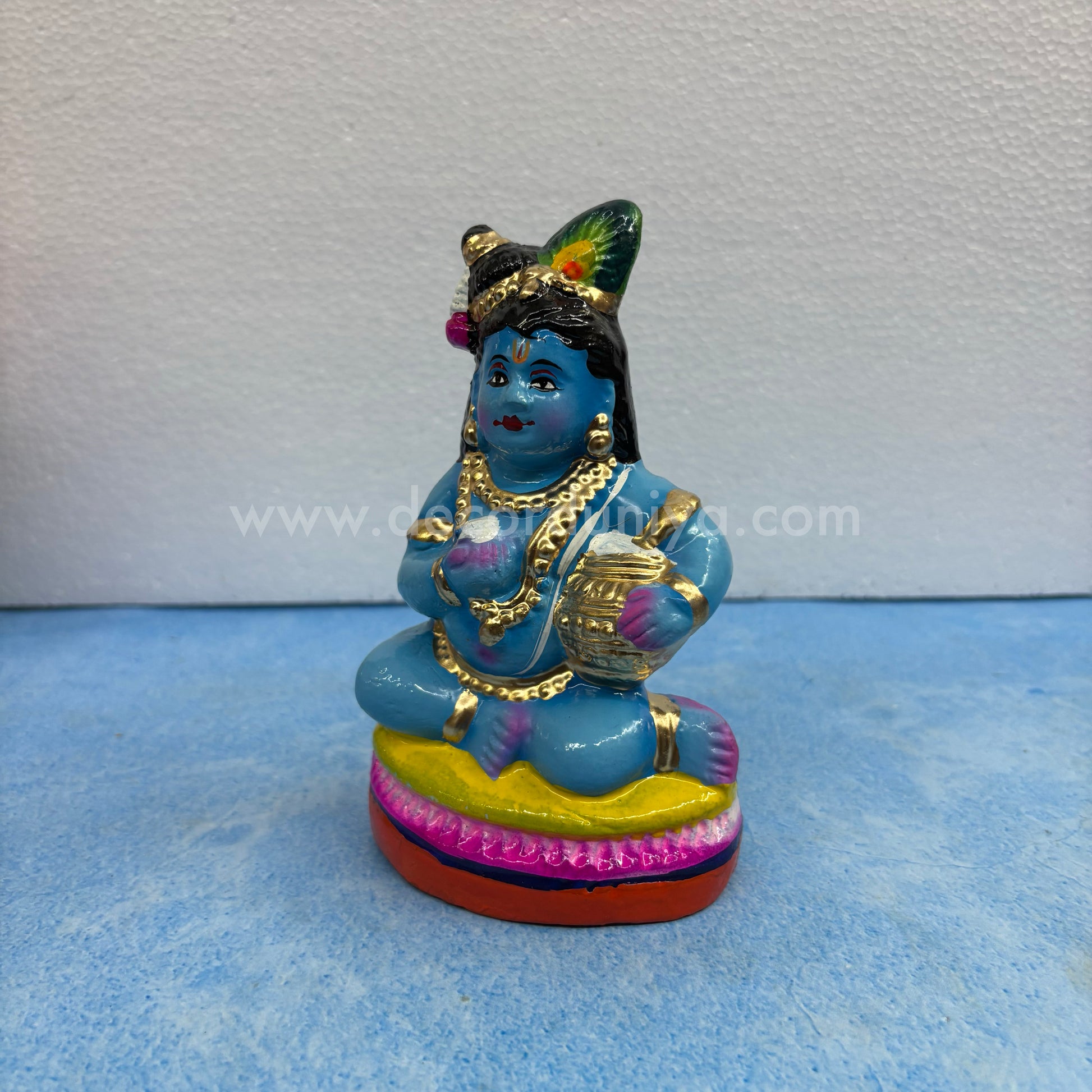 Handmade Butter Krishna Golu Doll – Balakrishna clay idol holding butter pot for Navaratri display