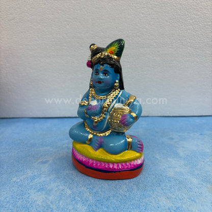 Handmade Butter Krishna Golu Doll – Balakrishna clay idol holding butter pot for Navaratri display