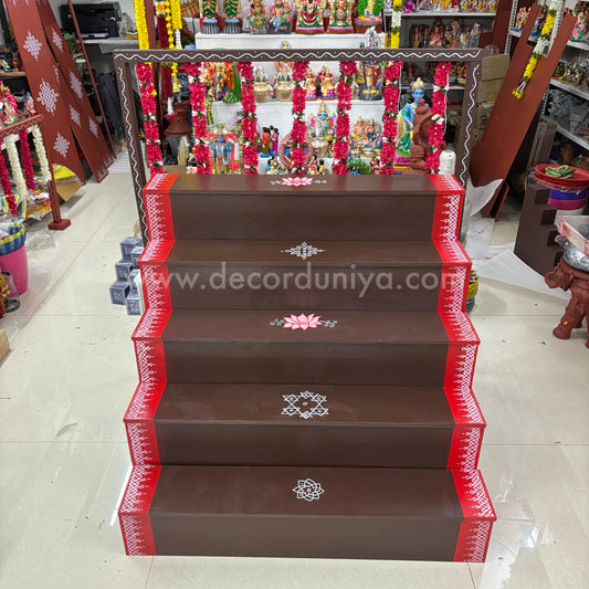 Dismantable 5 step Golu Padi | 36 inches Width | With Backdrop flower Stand - DGP25