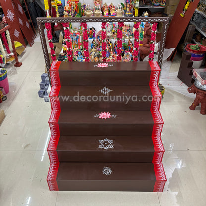 Dismantable 5 step Golu Padi | 36 inches Width | With Backdrop flower Stand - DGP25